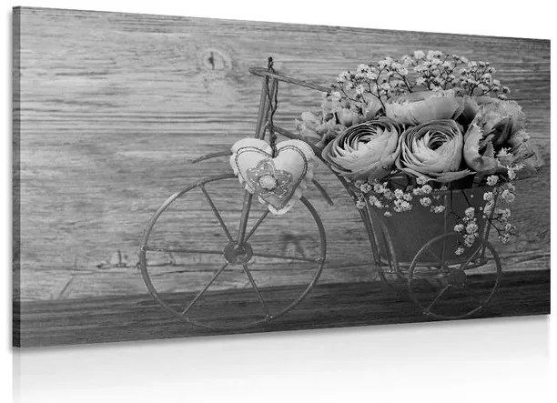 Quadro su tela – Fiori in bianco e nero in vaso vintage