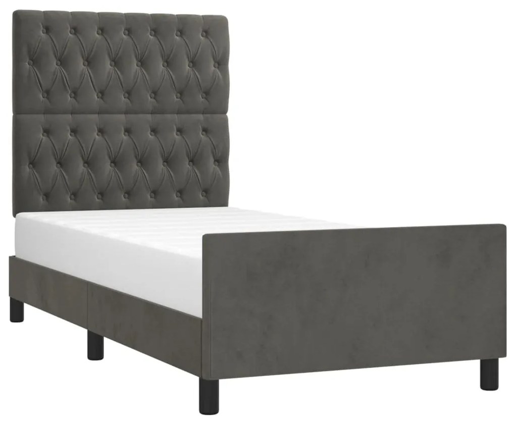 Giroletto con testiera grigio scuro 90x190 cm in velluto