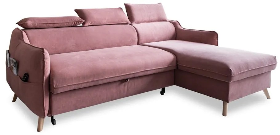 Divano letto angolare in velluto rosa chiaro (angolo destro) Sweet Harmony - Miuform