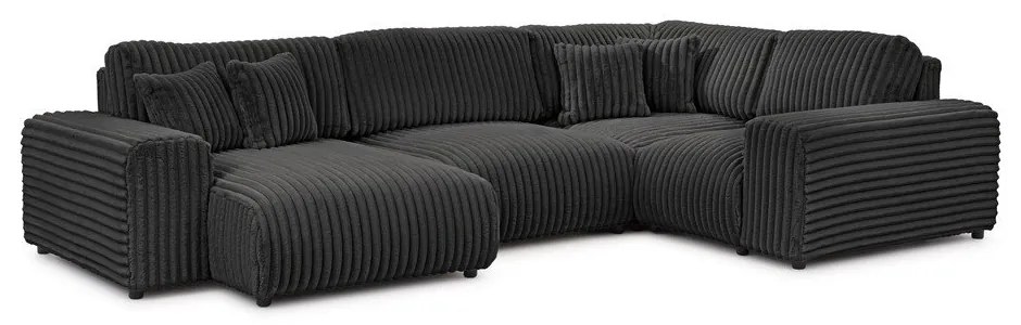 Divano angolare grigio scuro (con penisola a destra/a U) rivestito in velluto a coste Justin – Ropez