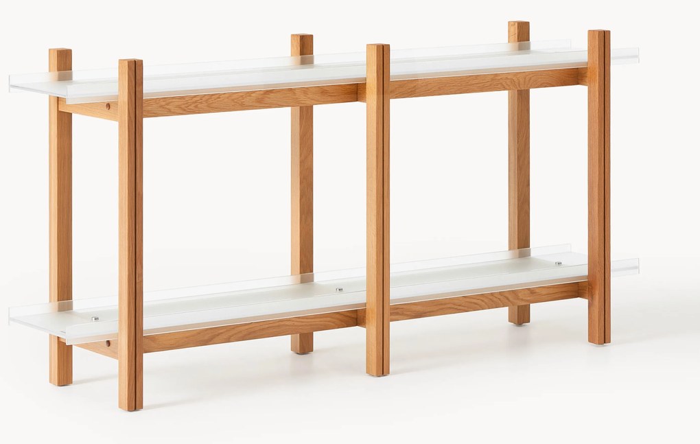 Scaffale in legno di quercia con ripiani in vetro Alex