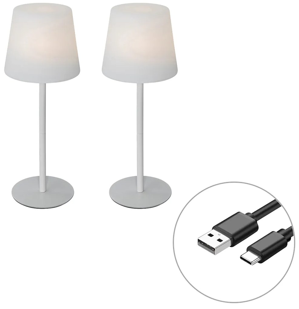 Set di 2 lampade da tavolo ricaricabili bianche 40 cm IP54 - Jude