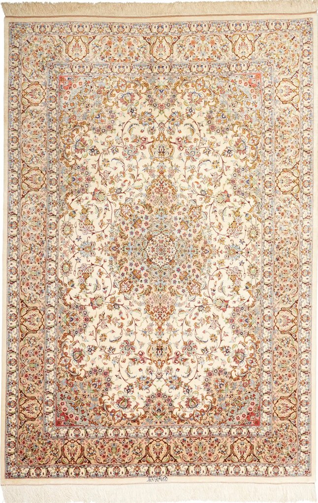 Ghom Tappeto 200x140 Beige (Iran) Annodato A Mano