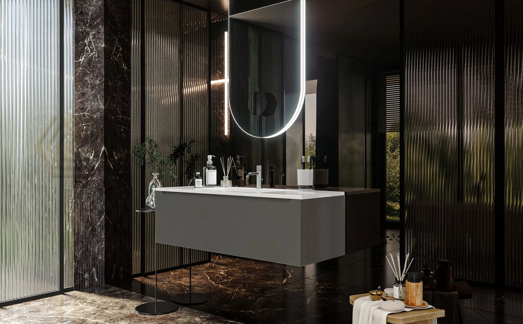 Mobile Bagno grigio opaco 120x50 Amalfi Un Cassetto E Lavabo Integrato In Mineralmarmo