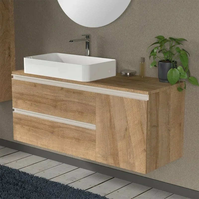 Mobile bagno sospeso 120 cm rovere miele con anta e cassetti Master