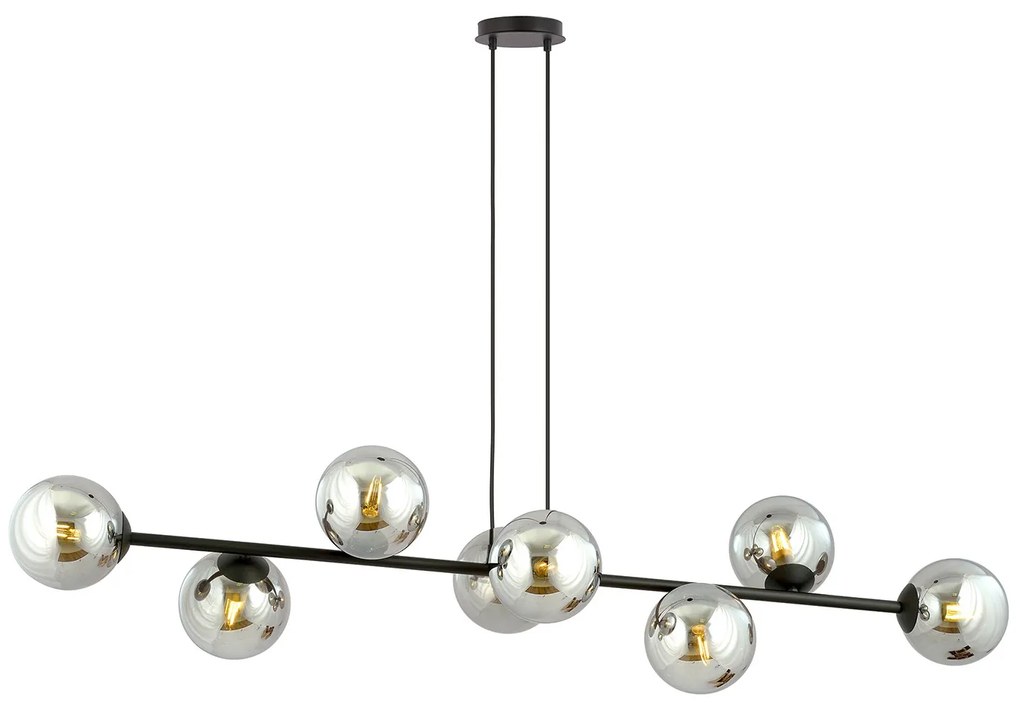 Lampadario Contemporaneo 8 Luci Durga In Acciaio Nero E Sfere In Vetro Fumè