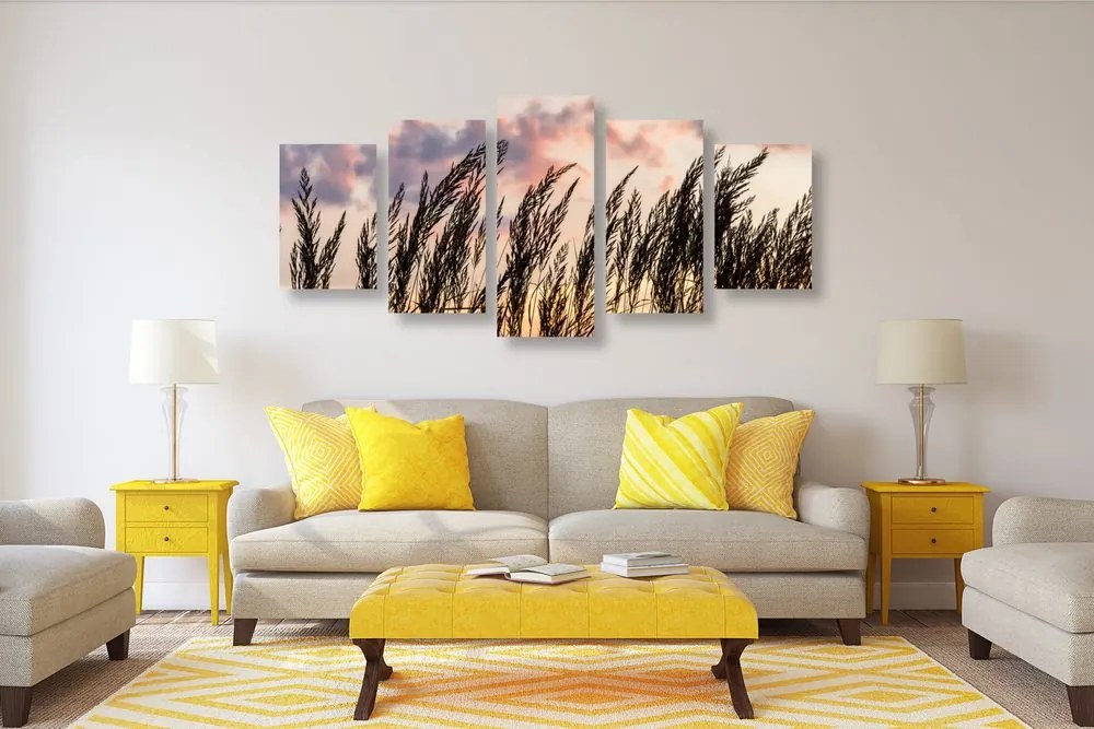 Quadri 5 pezzi – Erba al tramonto