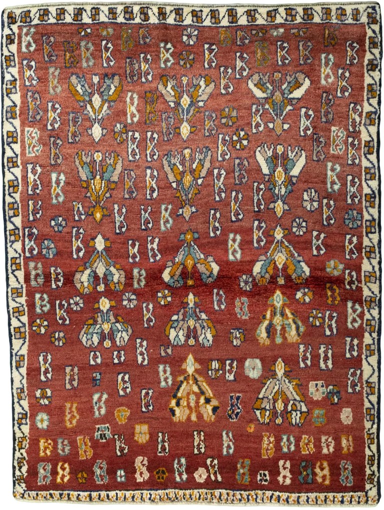 Shiraz Tappeto 150x120 Rosso (Iran) Annodato A Mano