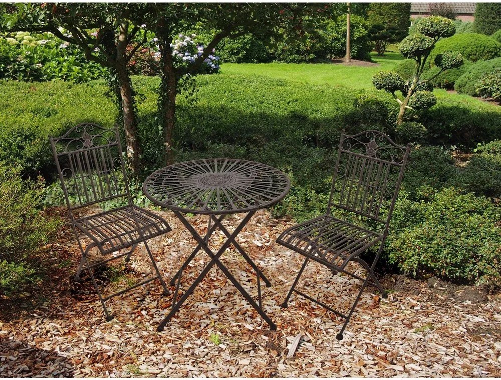 Set da pranzo da giardino in marrone scuro in metallo per 2 persone – Garden Pleasure