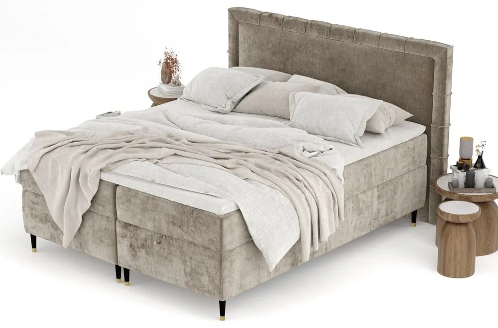 Letto boxspring beige con spazio contenitivo 160x200 cm Voyage - Maison de Rêve