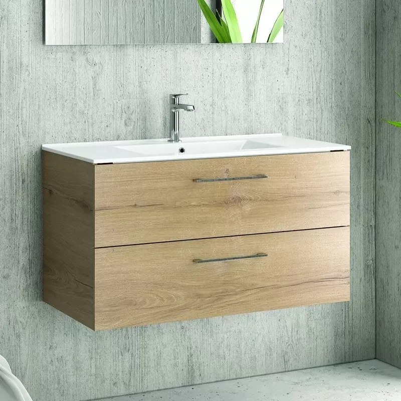 Mobile bagno 90 cm lavabo incasso e due cassetti NEL-90 - KAMALU