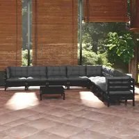 Set Divani da Giardino 10 pz con Cuscini Neri Legno di Pino cod mxl 43384