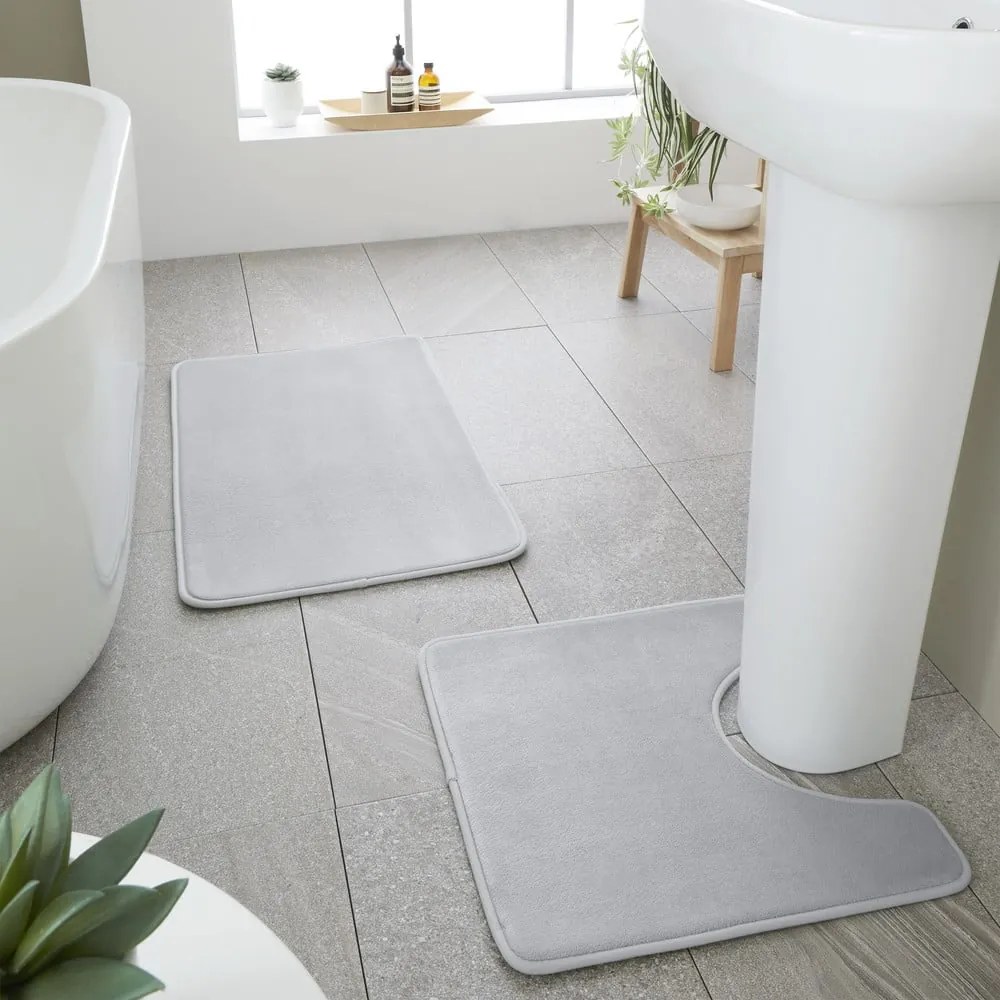 Set di tappetini per il bagno grigio chiaro in memory foam 2 pz per WC 50x80 cm Anti-Bacterial – Catherine Lansfield