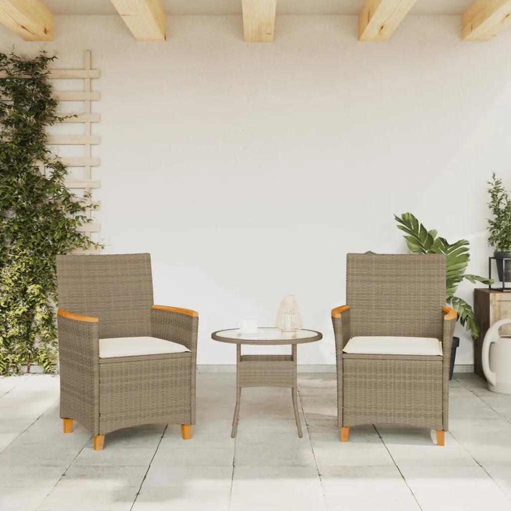 Sedie giardino con cuscini 2 pz beige polyrattan legno massello