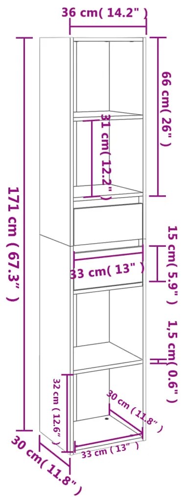 Libreria Rovere Fumo 36x30x171 cm in Legno Multistrato