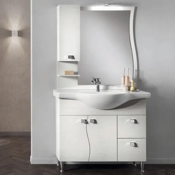 Mobile bagno 85 cm - Bianco Nordico - 2 ante e cassetti - Onda