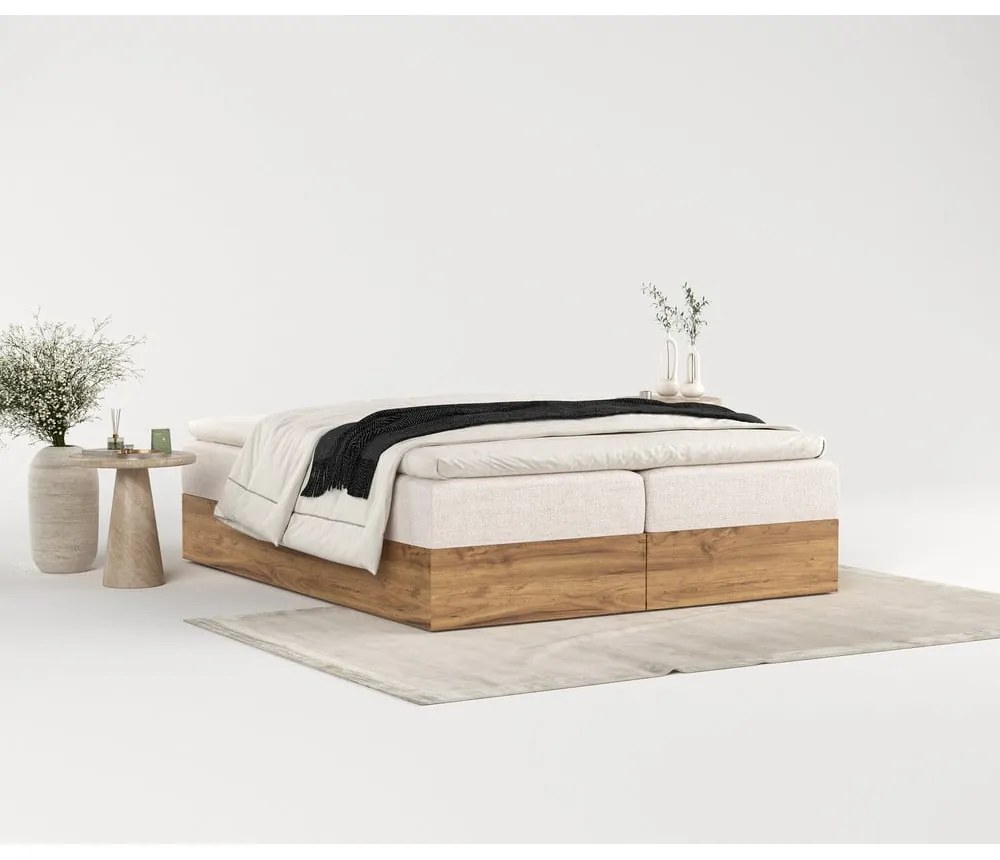 Letto boxspring con contenitore in colore beige-naturale 200x200 cm Faro - Maison de Rêve