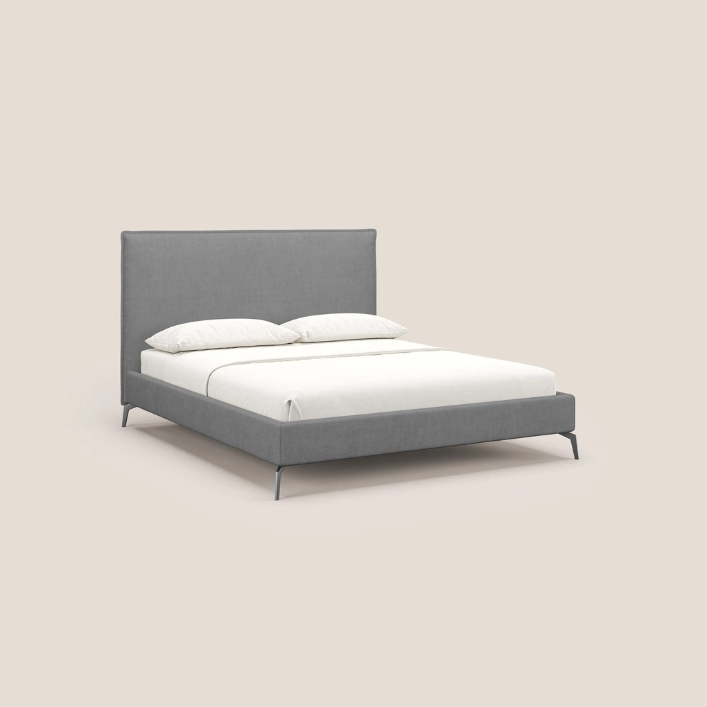 Iris letto imbottito con piedini neri sfoderabile in tessuto impermeabile T02 grigio