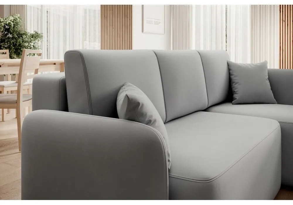 Divano angolare grigio chiaro allungabile/con contenitore (con penisola a destra/con chaise lounge) e rivestimento in velluto Hadson – ELTAP