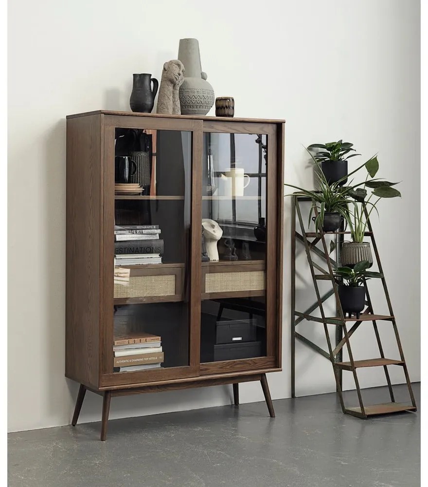 Vetrina marrone scuro effetto rovere con ante scorrevoli 110x160 cm Barrali - Unique Furniture