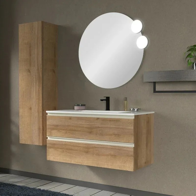 Mobile bagno sospeso 100 cm rovere miele con lavabo e specchio Master