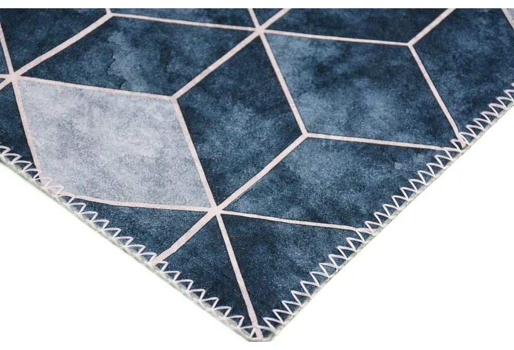 Tappeto lavabile blu scuro e crema 200x80 cm - Vitaus