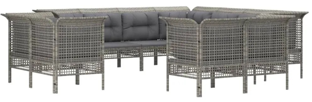 Set divani da giardino 11 pz con cuscini in polyrattan grigio