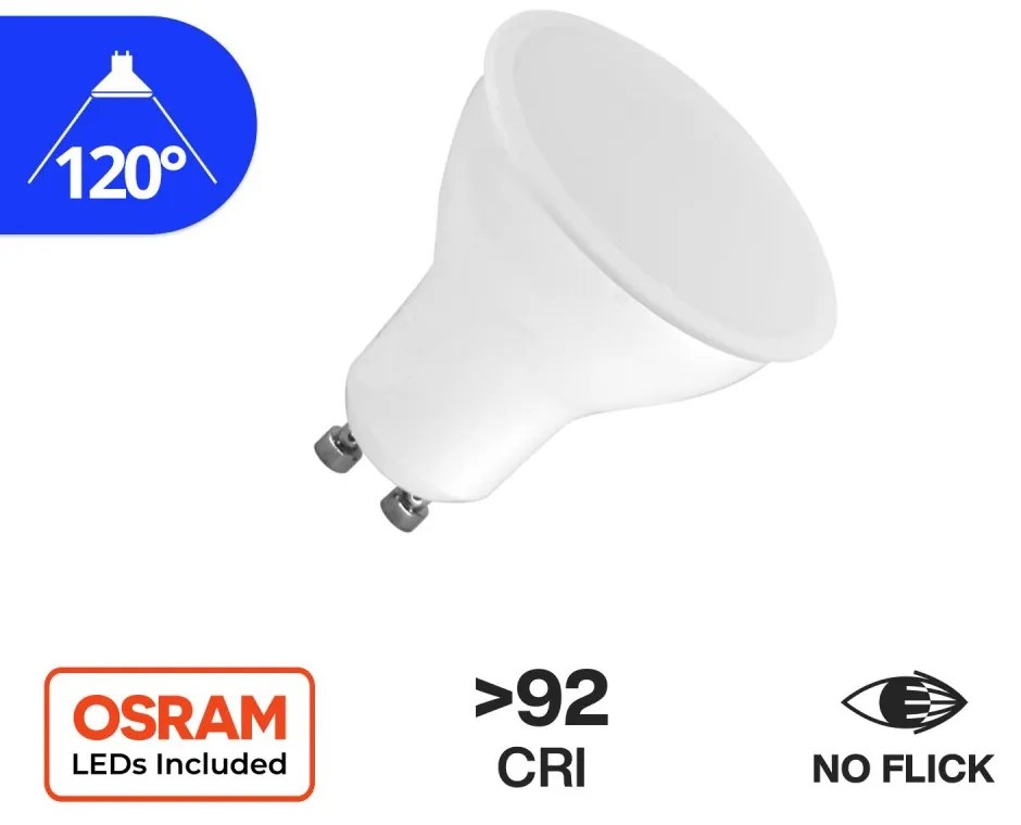 Faretto LED GU10 8W, angolo 120°, CRI92, No-Flickering - OSRAM LED Colore  Bianco Naturale 4.000K