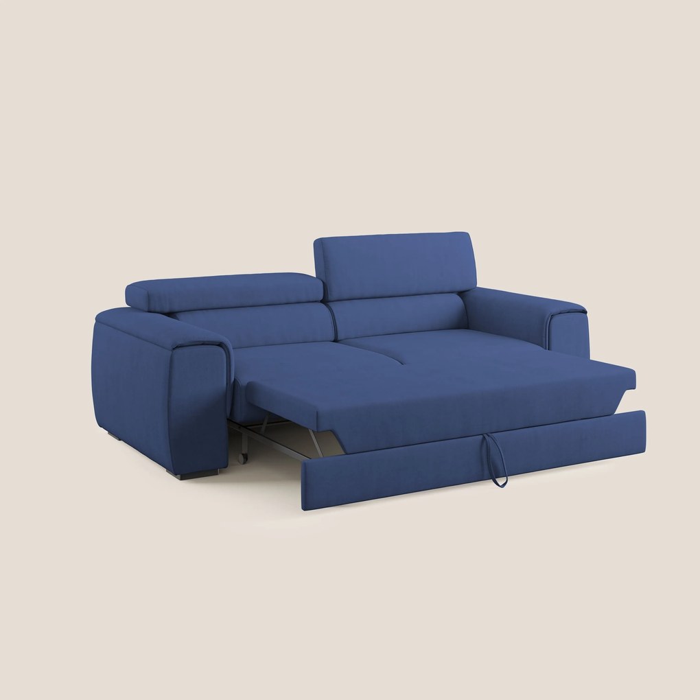 Zeno Divano con pouf estraibile poggiapiedi in tessuto morbido impermeabile T02 blu