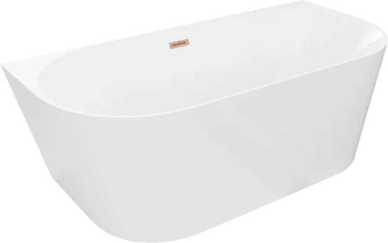 Mexen Oval Slim vasca da bagno freestanding a parete 170 x 80 cm, bianca, troppopieno rame spazzolato - 52661708000-65