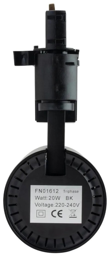 Faro LED 20W Trifase Nero 60° 120lm/W CRI92 no Flickering - BRIDGELUX LED Colore Bianco Naturale 4.000K