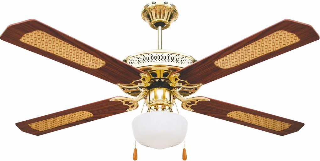 Ventilatore da Soffitto con 4 Pale e Lampada Ø130cm 3 Velocità  Kooper Windy Marrone...