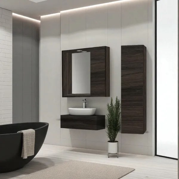 Specchiera bagno 60 cm 1 anta liscia e luce LED Olmo Caffč