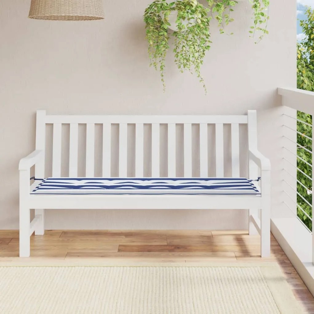 Cuscino Panca Giardino Bianco E Blu 150x50x3 Cm Tessuto Oxford /