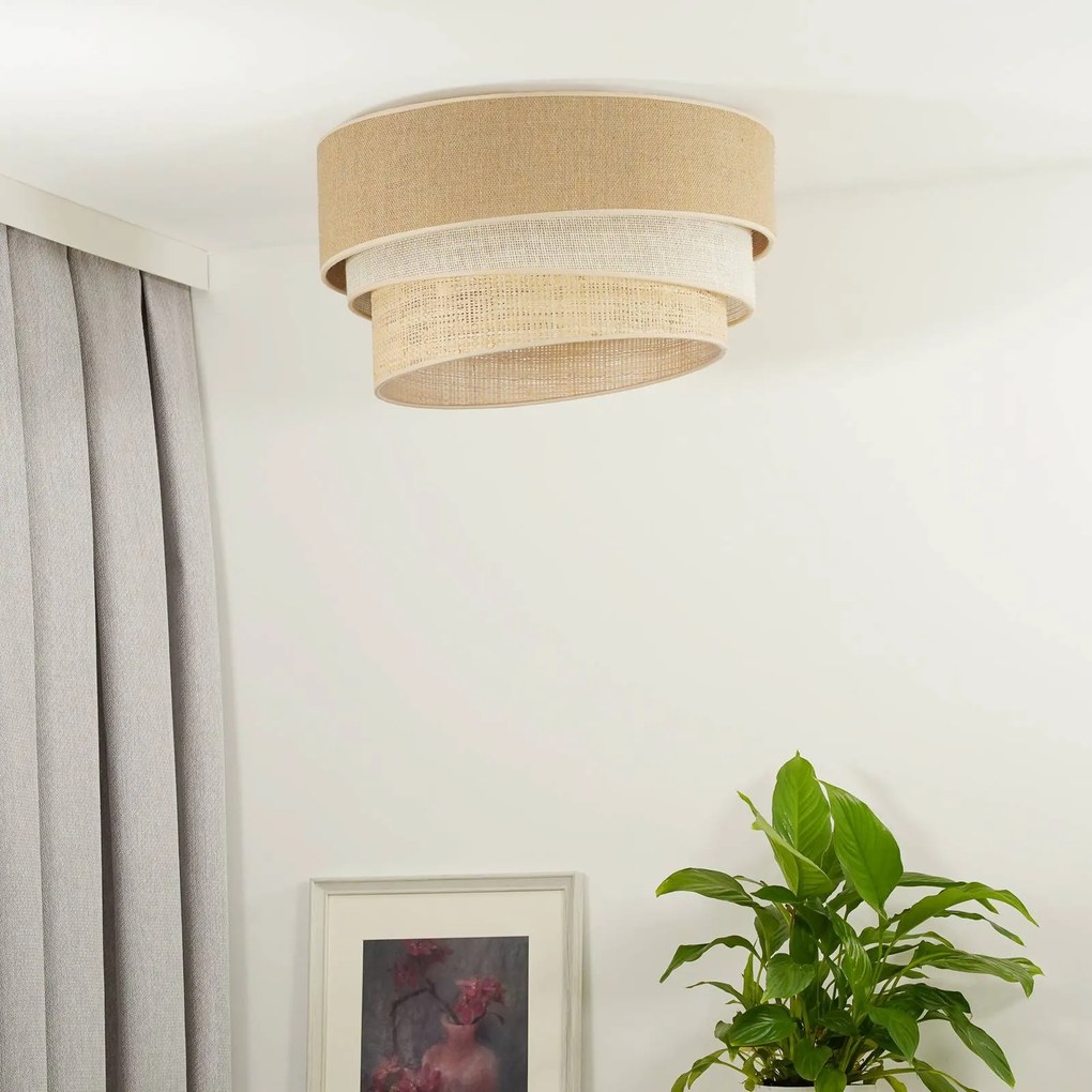 Euluna plafoniera Trio juta, marrone naturale/bianco/rafia Ø 60 cm