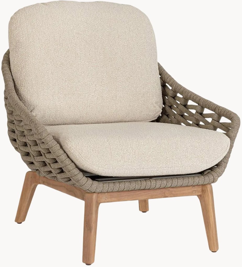Poltrona da giardino in bouclé Tamires con gambe in legno di teak