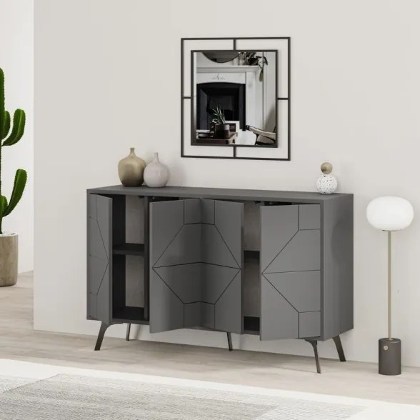 Madia Moderna 4 Ante 123 Cm Design Geometrico Piedi Metallici Dune Antracite
