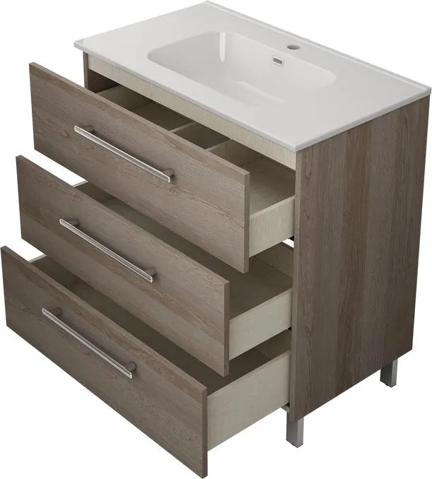Base Remix 3 cassetti, L80 X P45 X H57.7 cm rovere grigio, con piedini