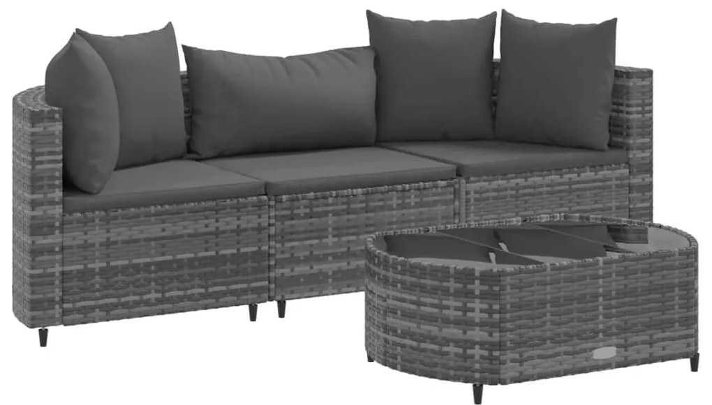 Set divani da giardino 4 pz con cuscini in polyrattan grigio