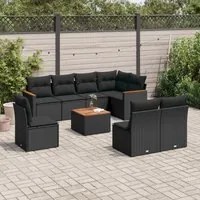 Set Divani da Giardino 9 pz con Cuscini Nero in Polyrattan 3226048