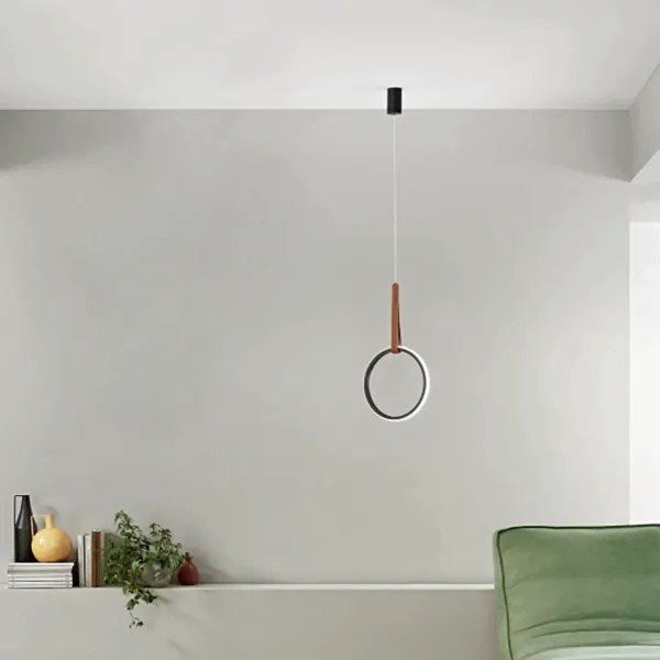 Lampada a sospensione Led REGOLI in metallo D30 cm con elemento in ecopelle CIRCLE