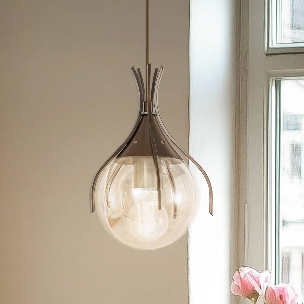 Lampada a sospensione in vetro Sinka Avonni, dimmerabile, Crema / Ambra, Soggiorno / Sala da pranzo, Vetro, Lampada a sospensione