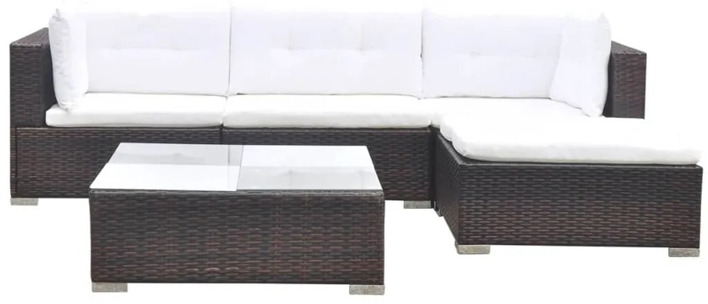 Set divani da giardino 5 pz con cuscini in polyrattan marrone