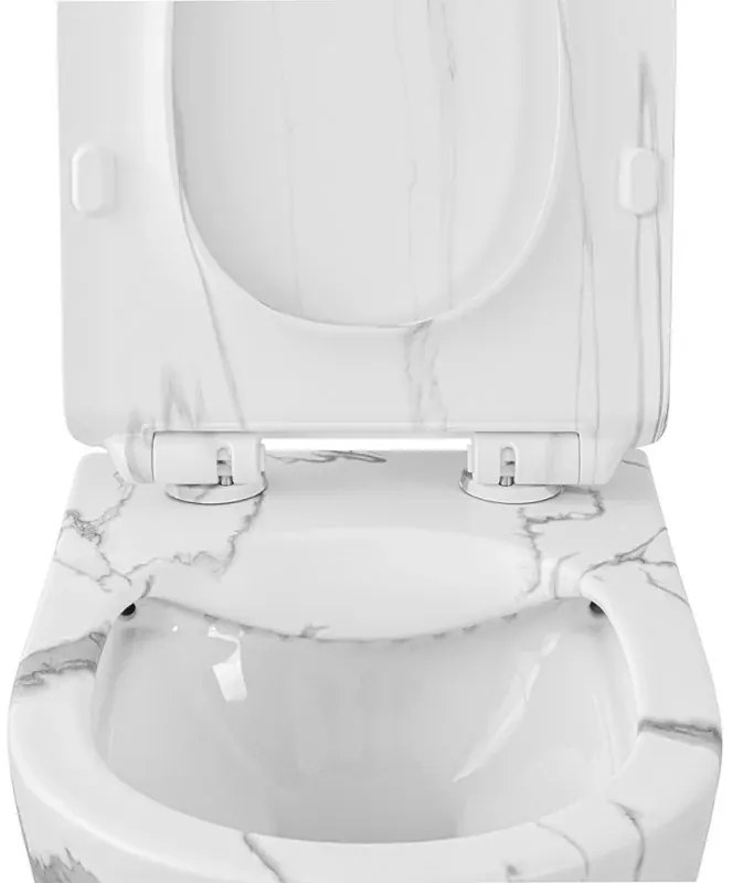 WC sospeso Rimless in ceramica marmorizzata bianca con sedile Tokyo