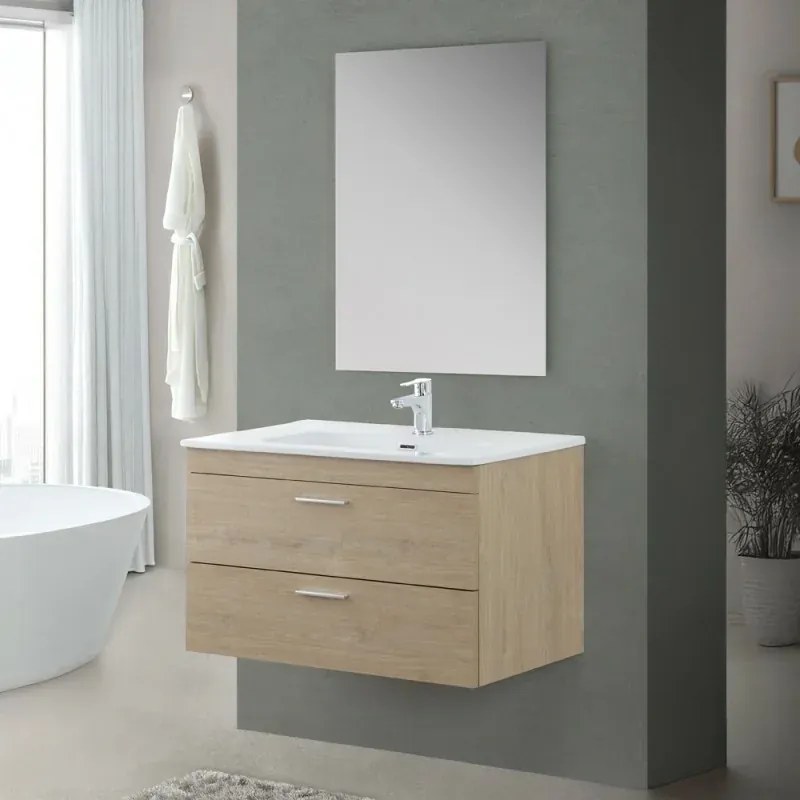 Mobile bagno sospeso 80 cm rovere dolomite con 2 cassettoni soft-close Desya