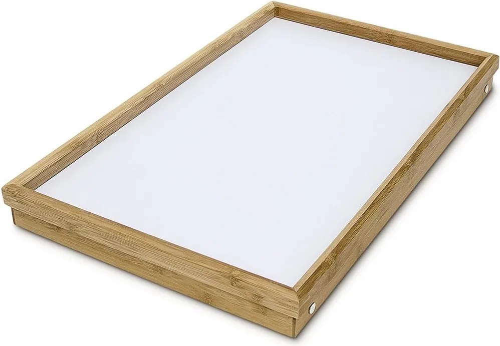 Vassoio Colazione a Letto 50x30x22 cm con Gambe Pieghevoli Salvaspazio in Bambù Bianco...
