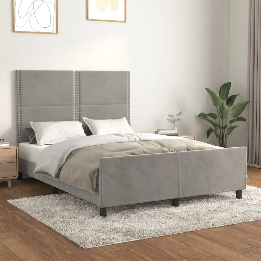 Giroletto Senza Materasso Grigio Chiaro 140x190 Cm Velluto /