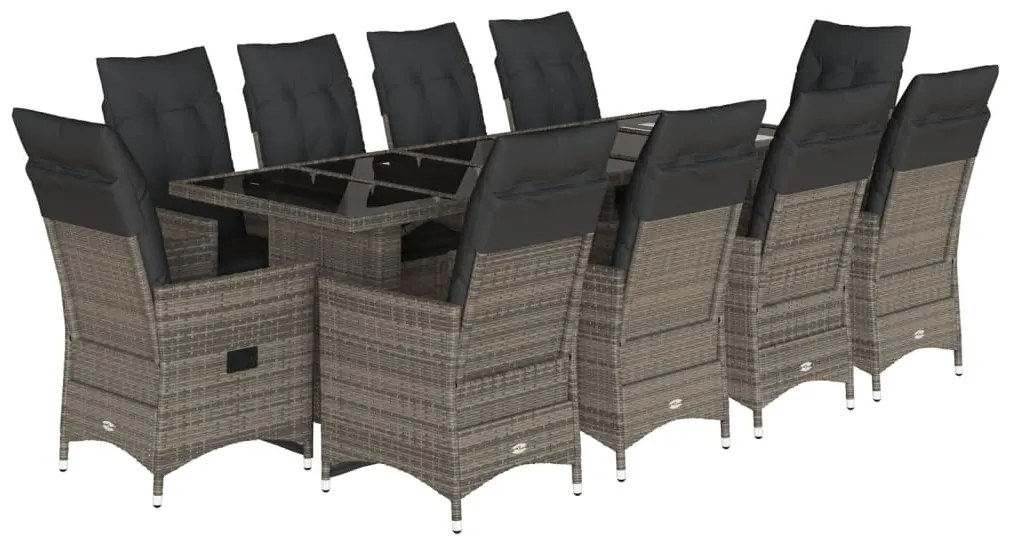 Set bistrò da giardino 11 pz con cuscini in polyrattan grigio