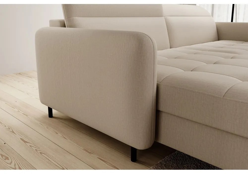 Divano angolare beige allungabile/con contenitore (con penisola a sinistra/con chaise lounge) e rivestimento in velluto Gomsi – ELTAP