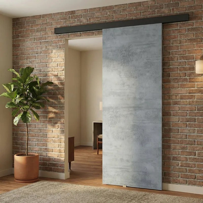 Porta scorrevole reversibile Cemento in mdf grigio, L 92.5 x H 211.5 cm, con binario Meli